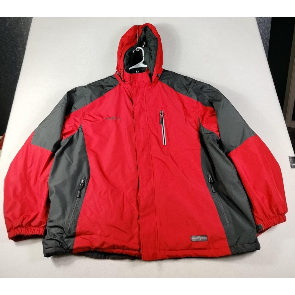 Snowboarding Insulated Jacket Mens 3XL Red Gray Hooded Puffer Winter Free Tech
